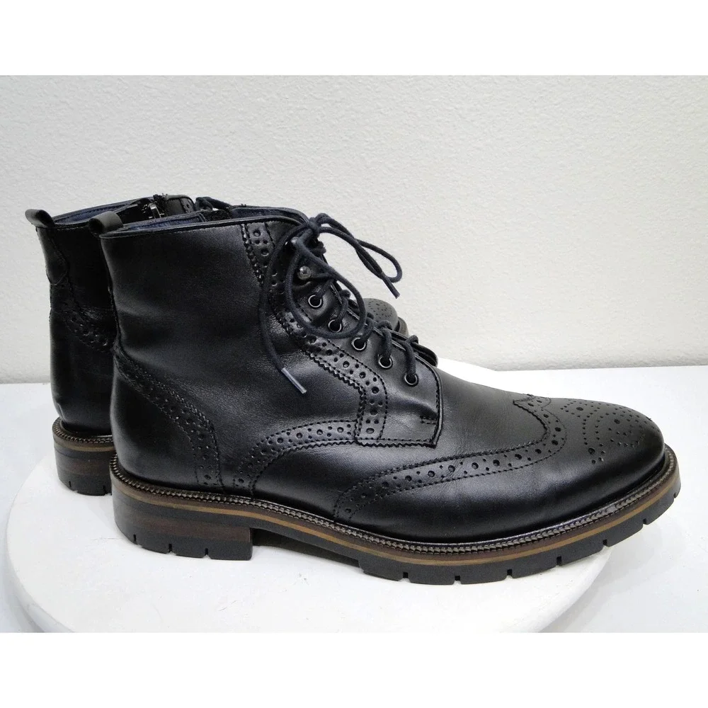 Johnston & Murphy Cody Wingtip Zip Boot Black Leather XC Flex 20-5521 Mens 9.5 M